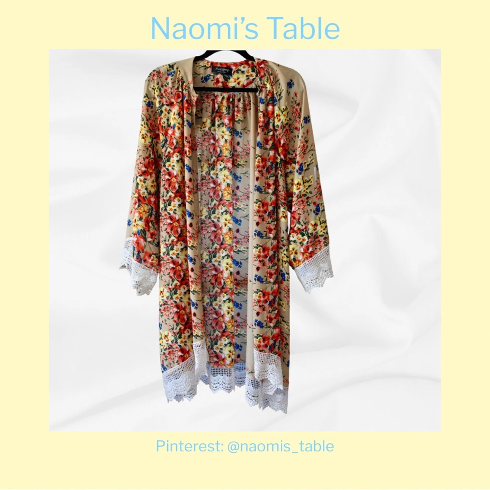 Relipop Floral Kimono with Crochet Lace Trim